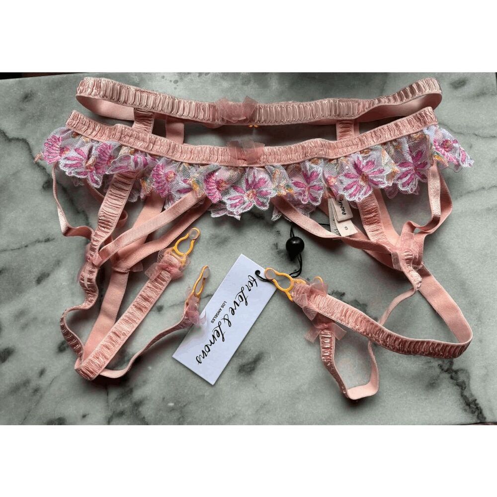 For Love and Lemons April Bloom Garter Belt in Light Shimmery Pink Womens Size S